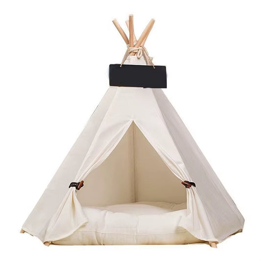 Portable Canvas Pet Teepee Tent – Stylish Indoor Pet House & Bed for Dogs and Cats, Available in 2 Sizes